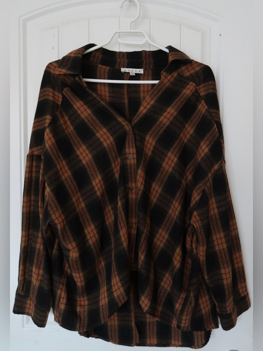 HYFVE Oversized Plaid Flannel Shirt Brown Black Harvest Shacket M